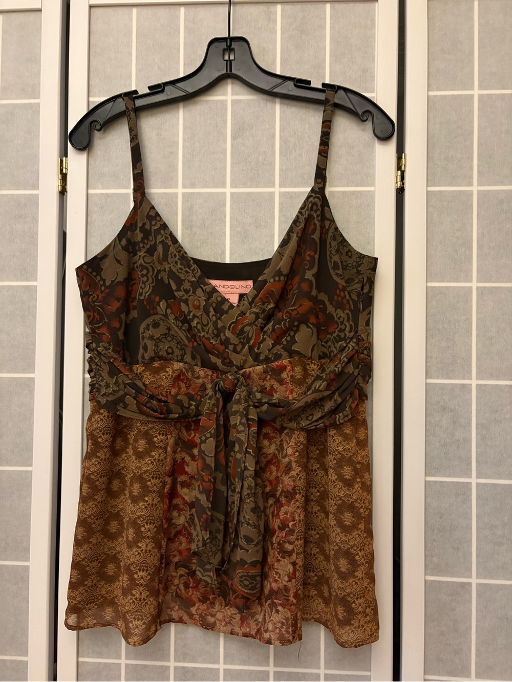 Bandolino Olive and Rust Paisley Tie-Front Camisole